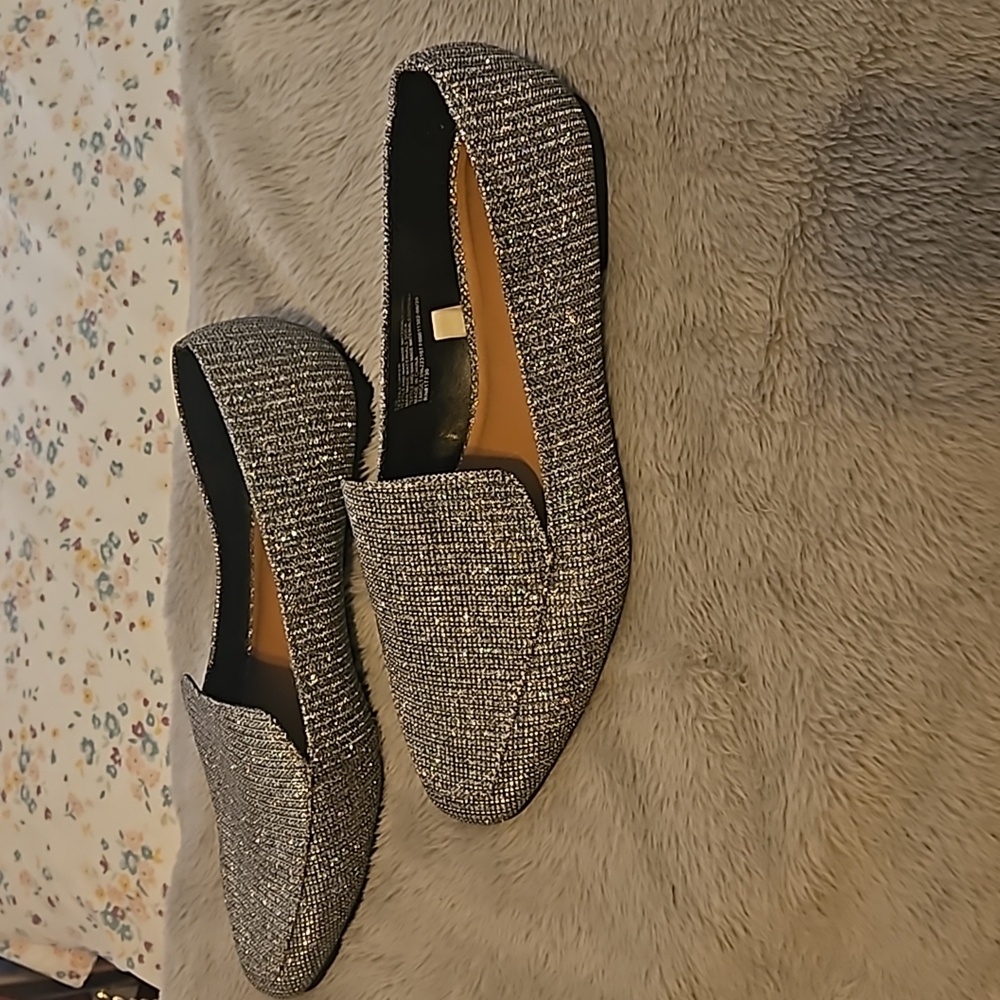 Womans sparkly silver loafers size 10
